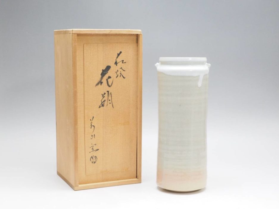 Vase fleurs japon hagi ware blanc rose