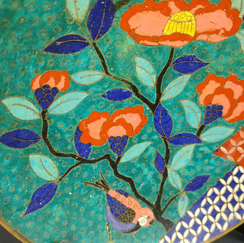 Plat cloisonné japon fleurs et oiseaux japonais