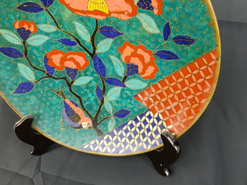 Plat cloisonné japon fleurs et oiseaux japonais