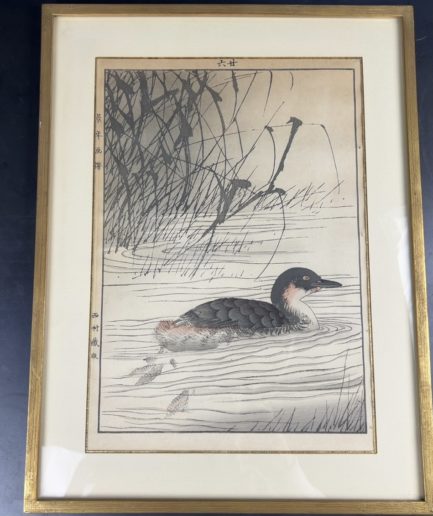 Estampe japonaise canard Luc Hédin Kogeiya oiseau feuillages art japonais ukiyo e