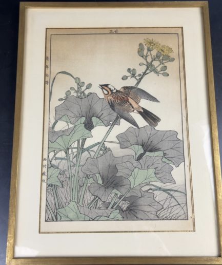 Estampe japonaise oiseau japon Luc Hédin Kogeiya oiseau feuillages art japonais ukiyo e