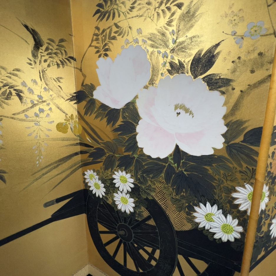 paravent japonais fleurs et charette