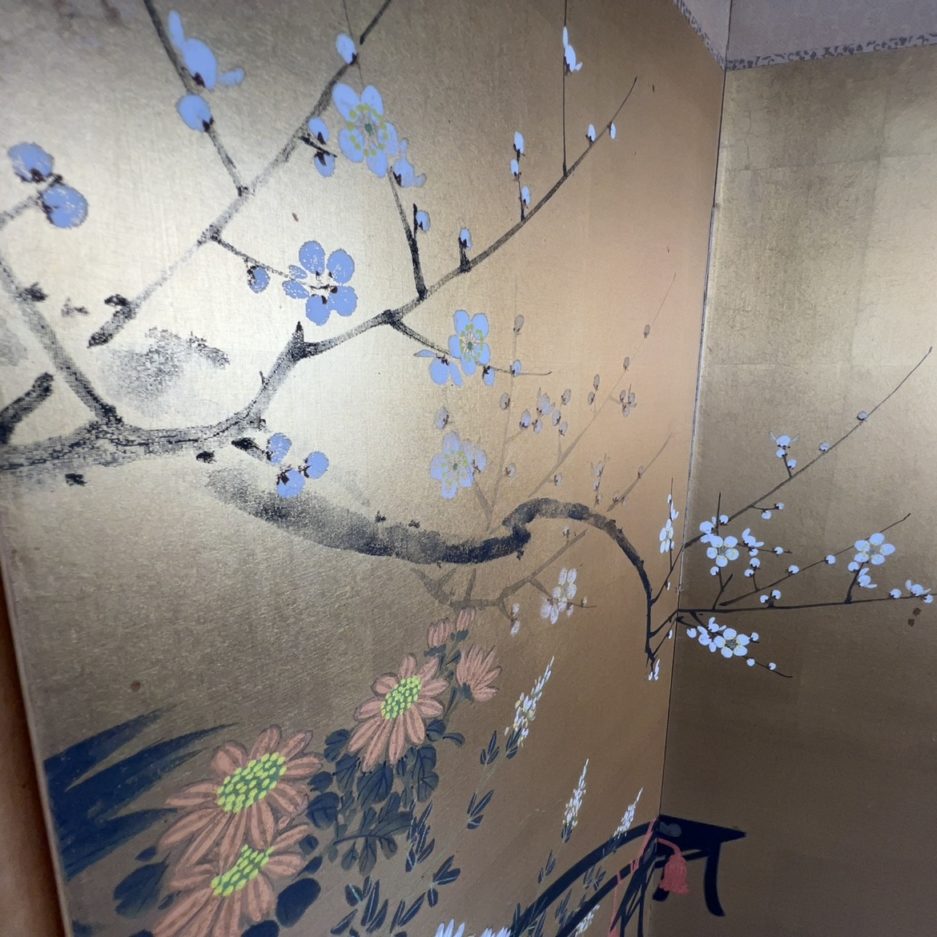 paravent japonais fleurs et charette