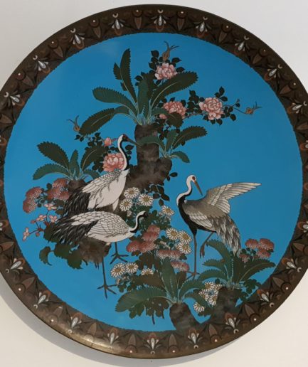 Plat cloisonné japon fleurs et grue japonais