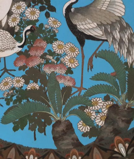 Plat cloisonné japon fleurs et grue japonais