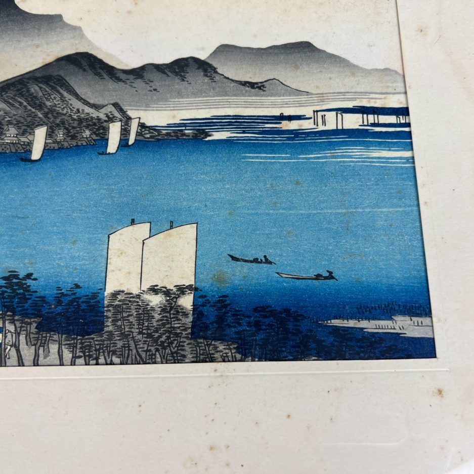 Estampe japonaise Utagawa Hiroshige bateaux Awazu Omi