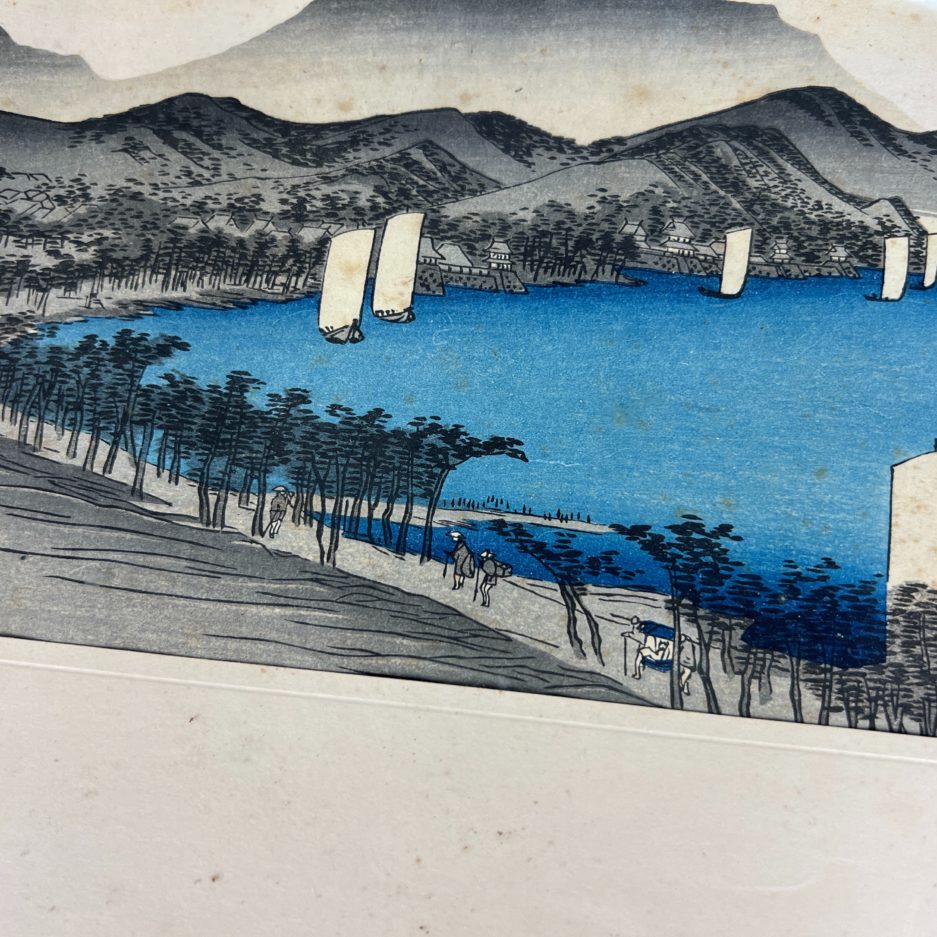 Estampe japonaise Utagawa Hiroshige bateaux Awazu Omi