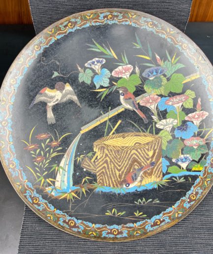 Plat émaillé japon oiseaux fleurs