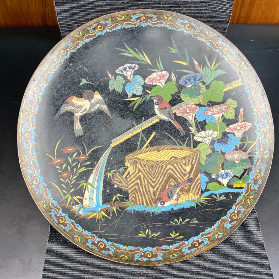 Plat émaillé japon oiseaux fleurs