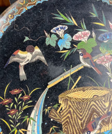 Plat émaillé japon oiseaux fleurs