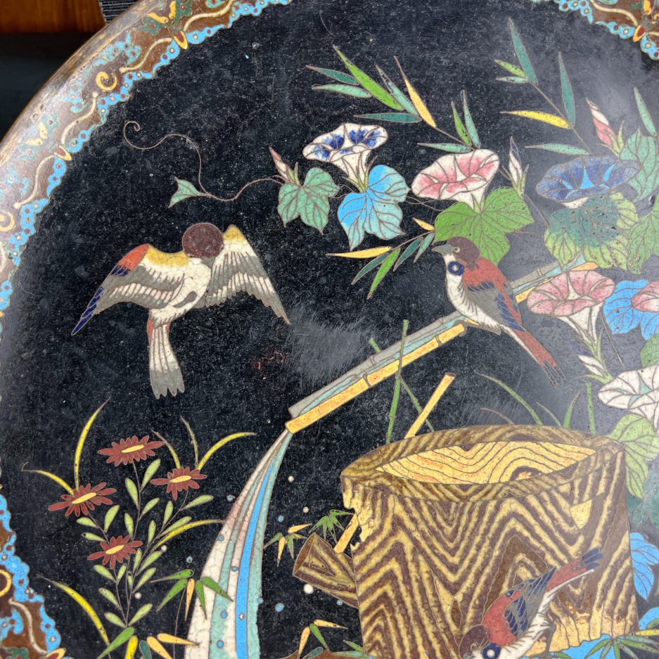 Plat émaillé japon oiseaux fleurs