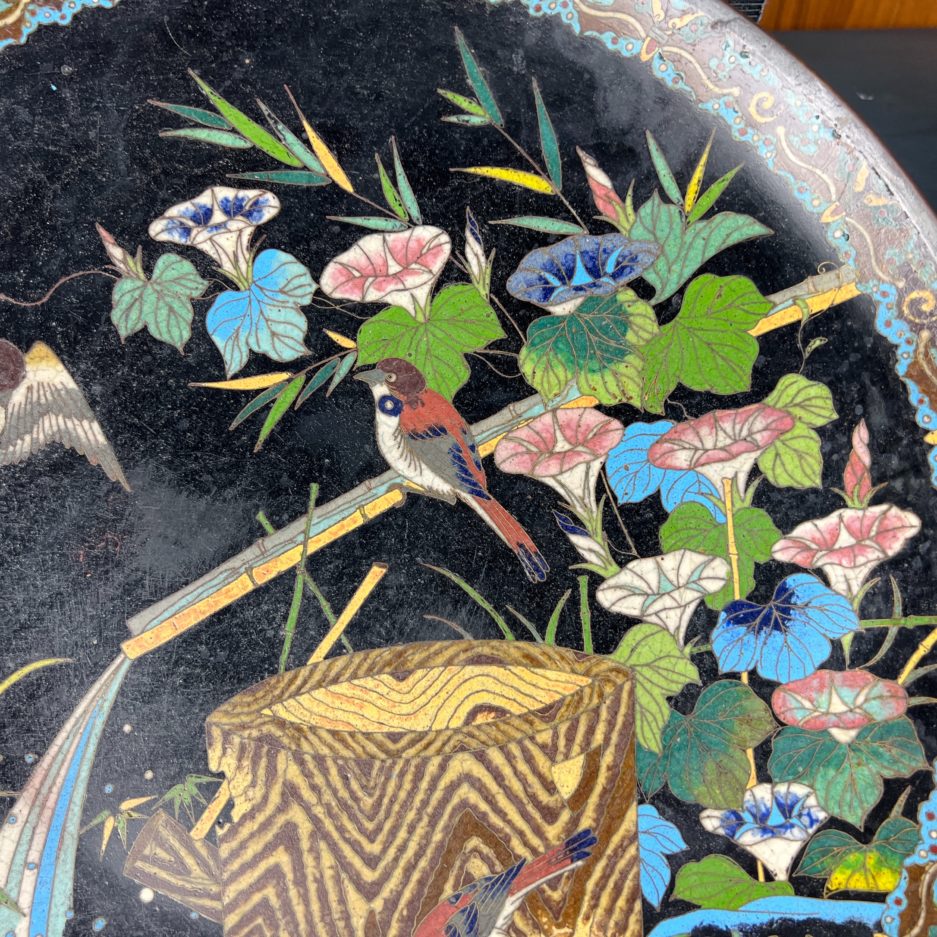 Plat émaillé japon oiseaux fleurs