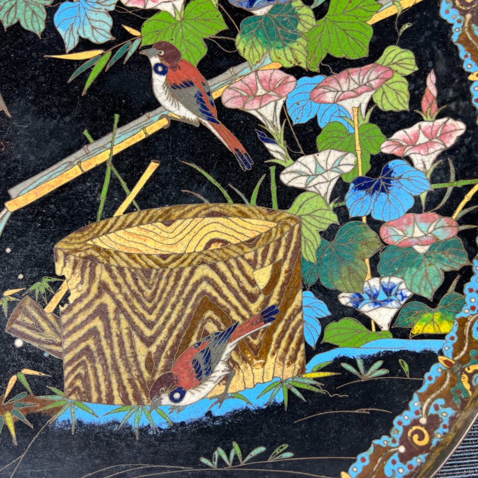 Plat émaillé japon oiseaux fleurs