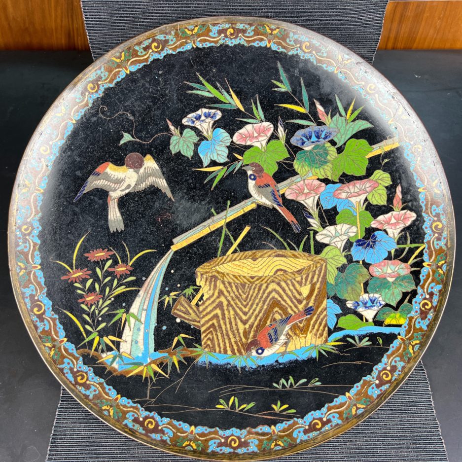 Plat émaillé japon oiseaux fleurs