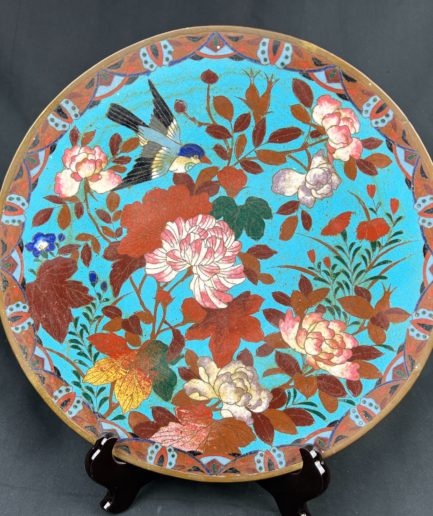 Plat cloisonné fleurs automne art japonais