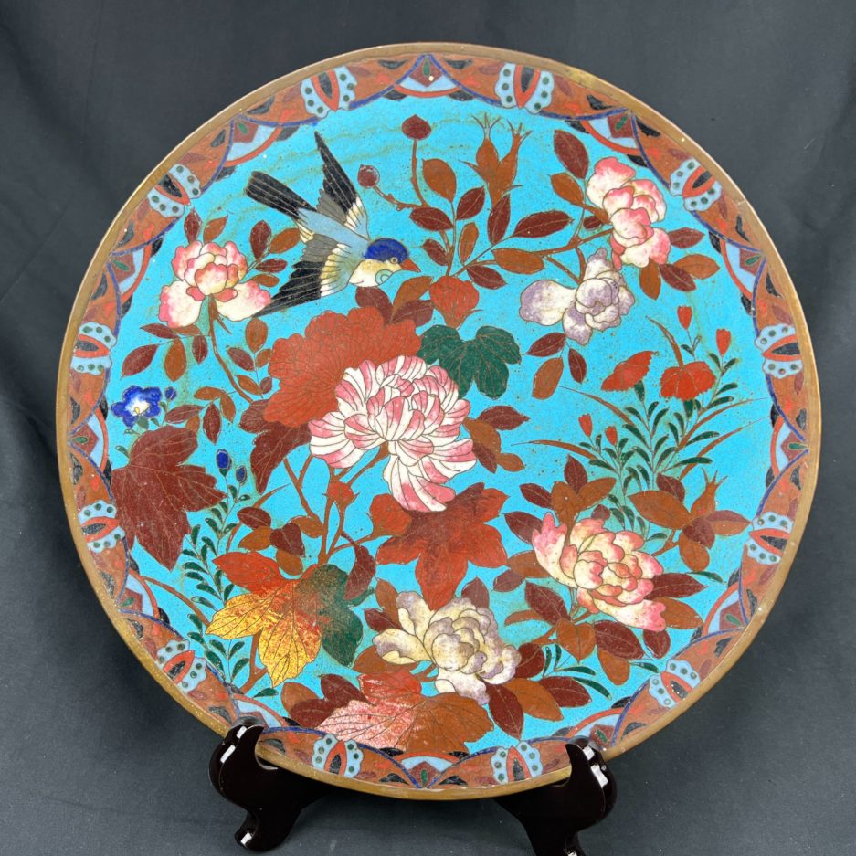 Plat cloisonné fleurs automne art japonais