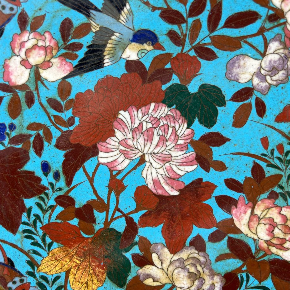 Plat cloisonné fleurs automne art japonais