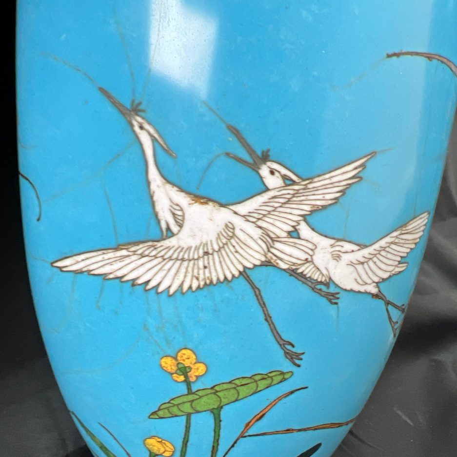 Vases cloisonnés japon fleurs et grues