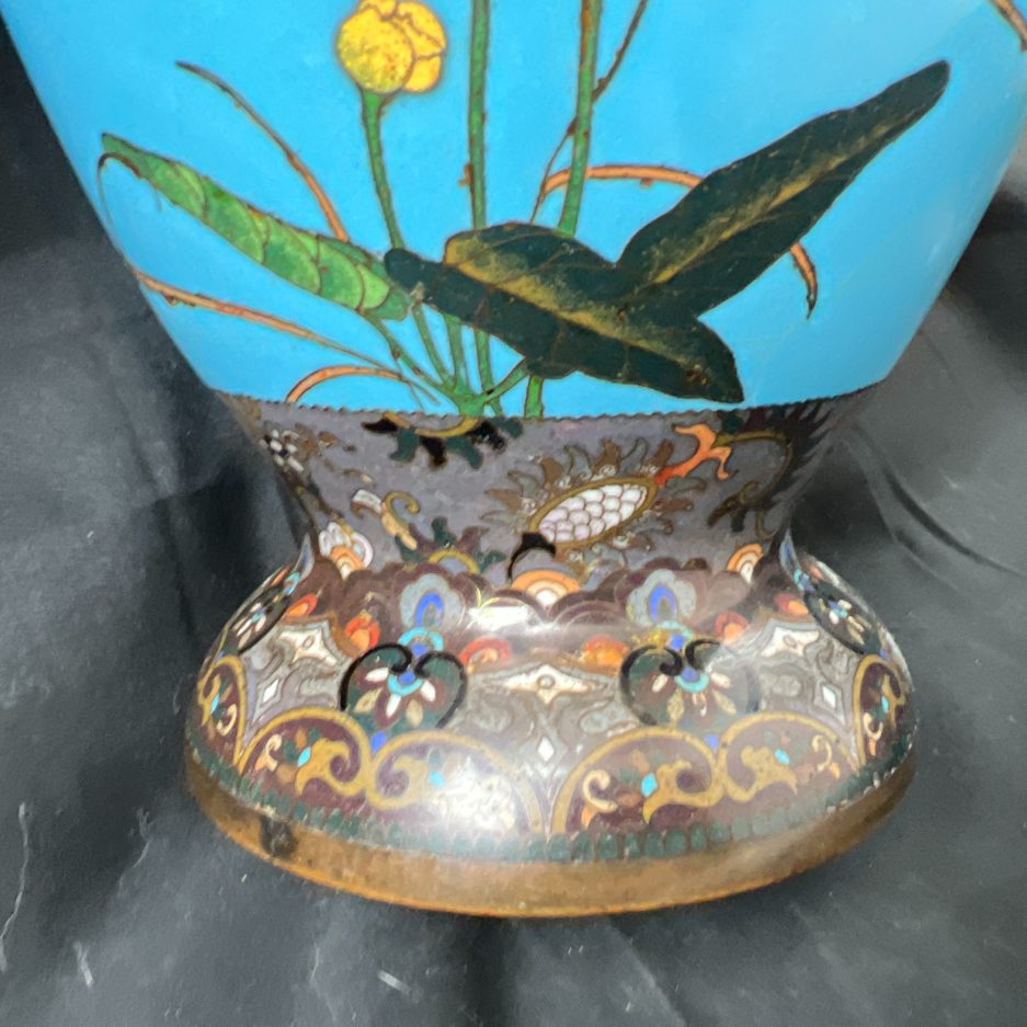 Vases cloisonnés japon fleurs et grues