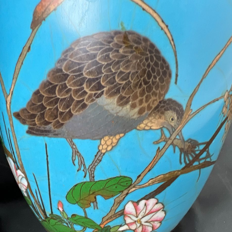 Vases cloisonnés japon fleurs et grues