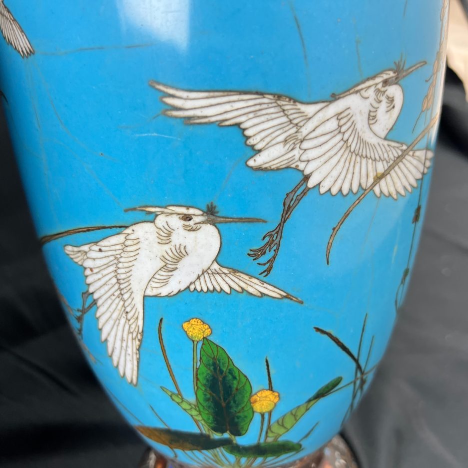 Vases cloisonnés japon fleurs et grues