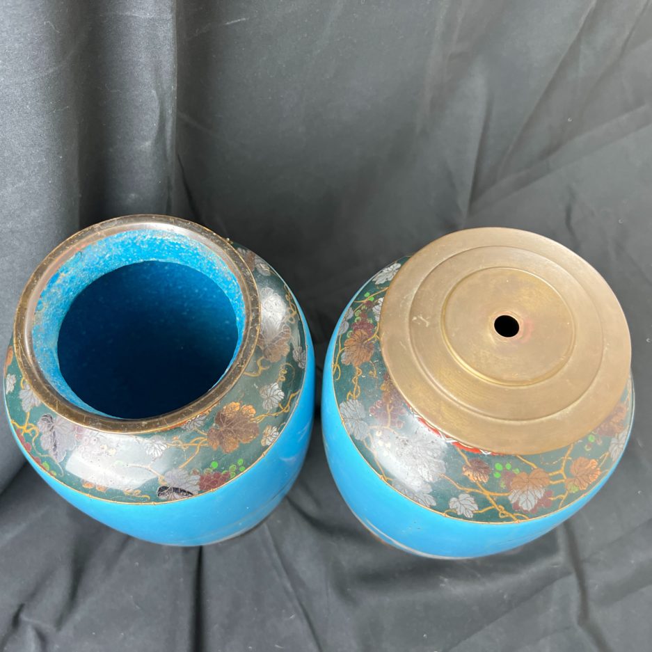 Vases cloisonnés japon fleurs et grues