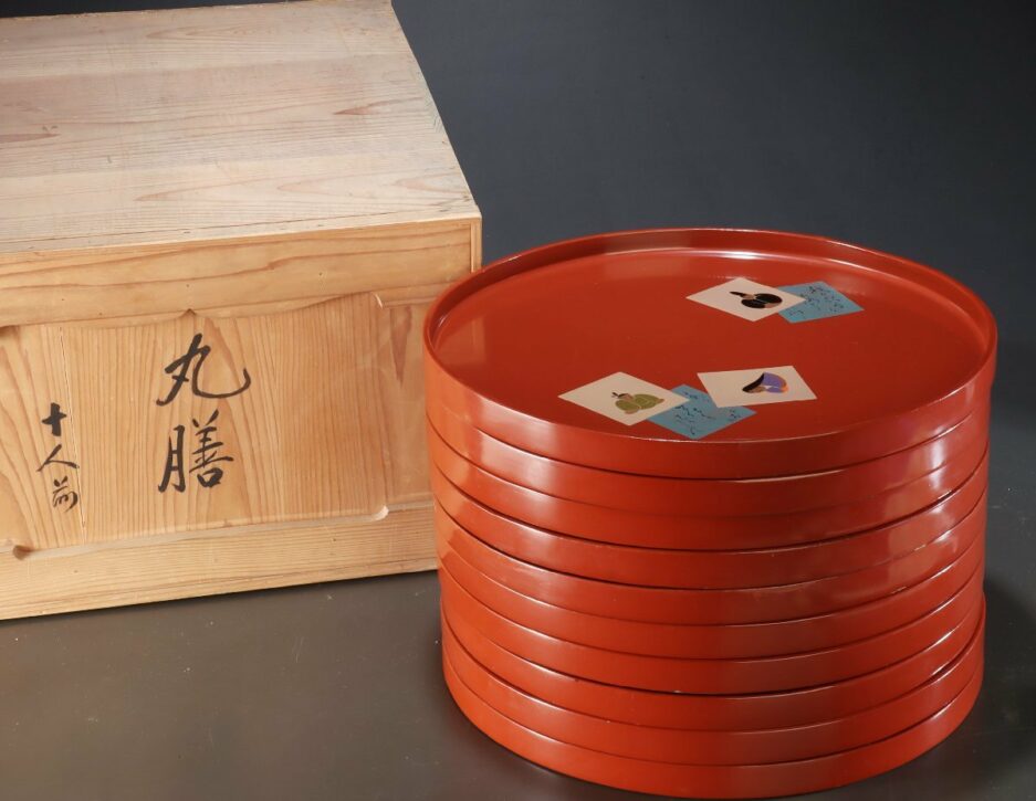Assiette bois laqué rouge japon cadeau