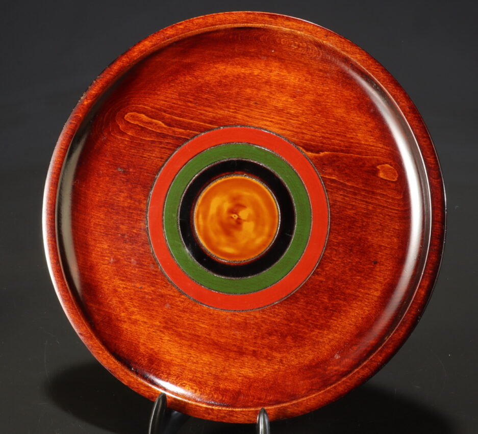 plat bois laqué japonais à motif de cercles colorés art décoratif japonais