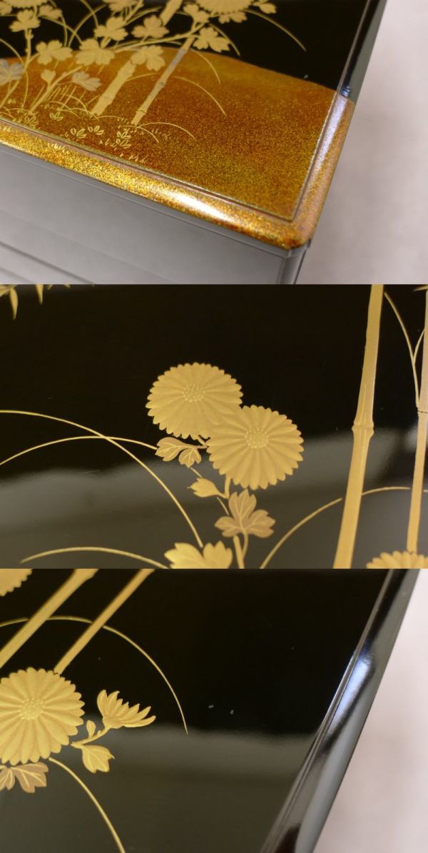 Jubako noir makie décor fleurs japon Kogeiya Luc Hédin