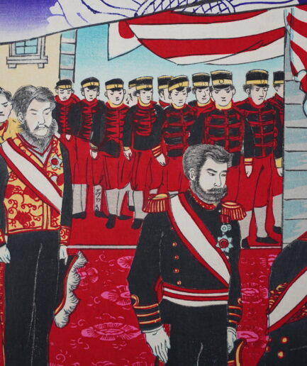 Estampe japonaise Kokunimasa Arrivée de l'empereur du Japon Tokyo 1895 - Kogeiya Luc Hedin