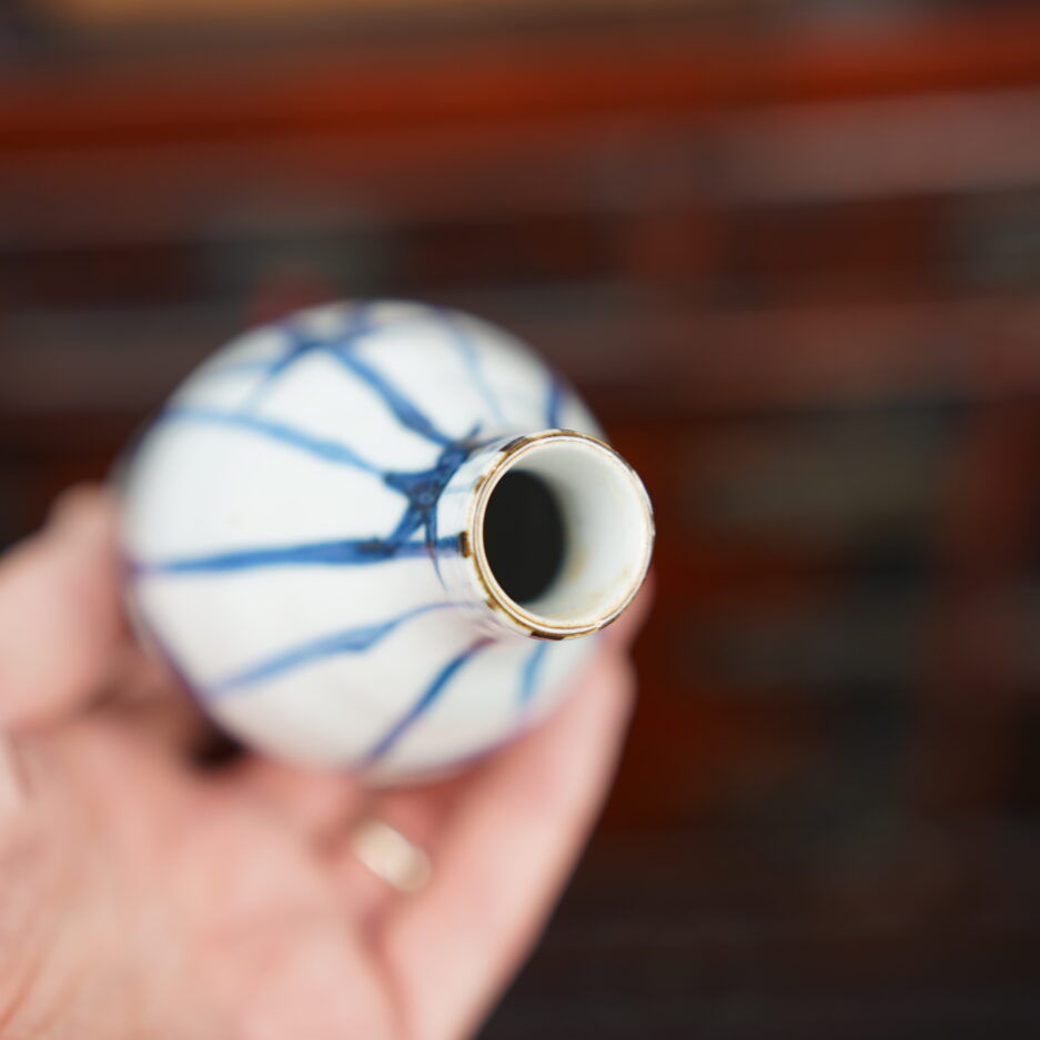 Bouteille à sake vintage Tokkuri feuilles de bambou japon décoration Luc Hedin Kogeiya