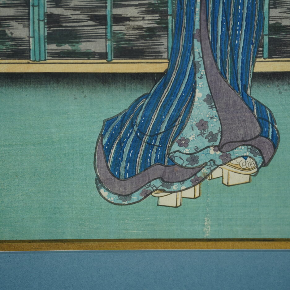 Estampe Kunisada geisha japon pivoines