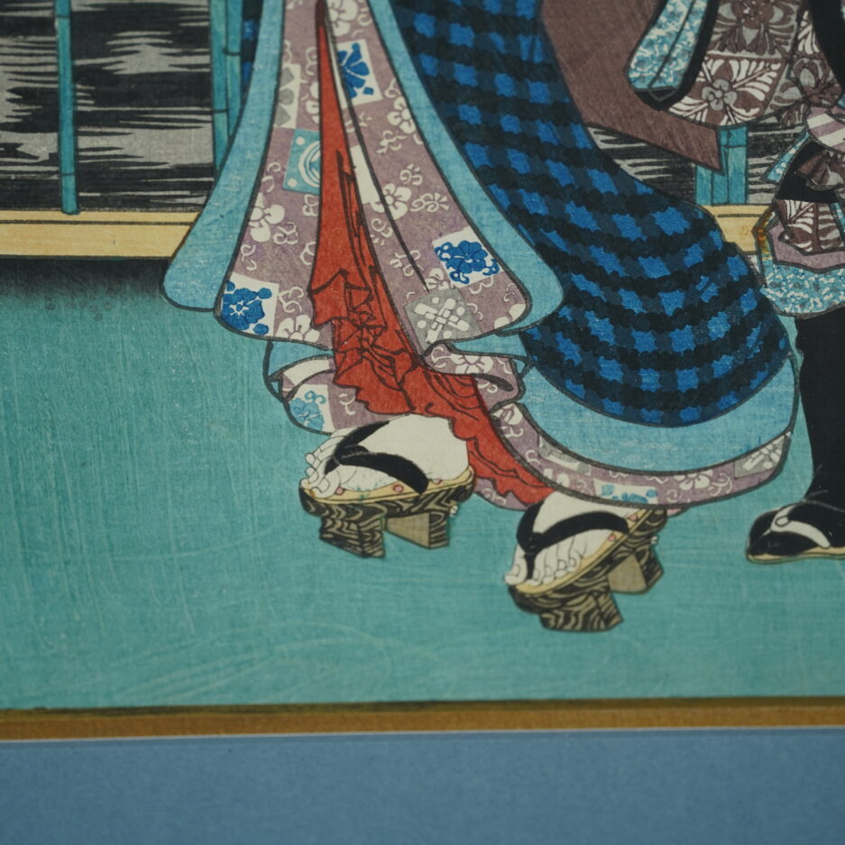 Estampe Kunisada femme et son enfant japon pivoines