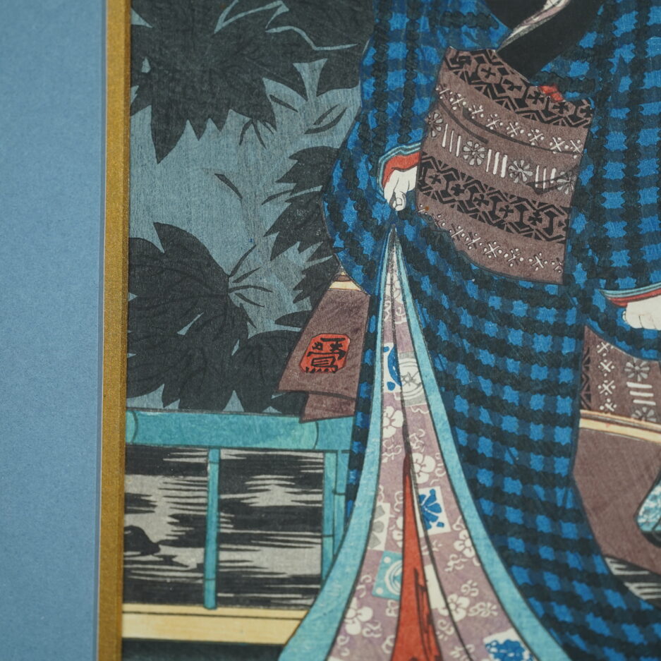 Estampe Kunisada femme et son enfant japon pivoines