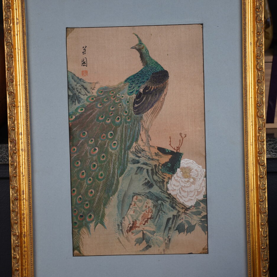 Estampe japonaise par Hiroshige encadrée tableau paon du Japon