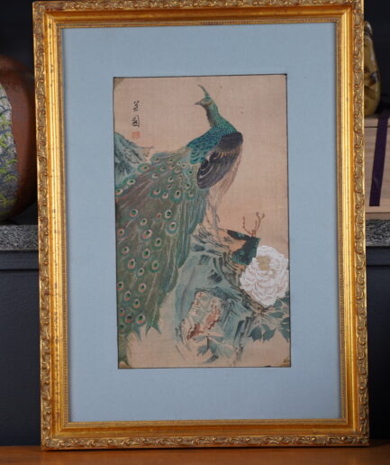 Estampe japonaise par Hiroshige encadrée tableau paon du Japon