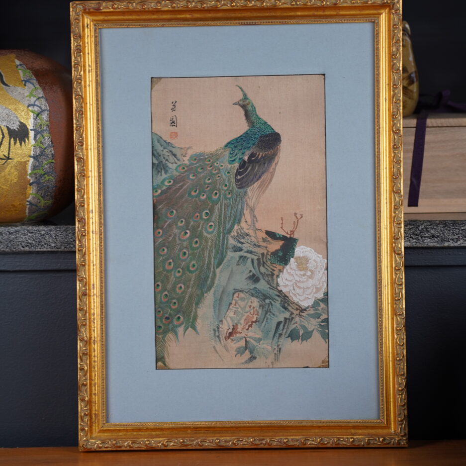 Estampe japonaise par Hiroshige encadrée tableau paon du Japon