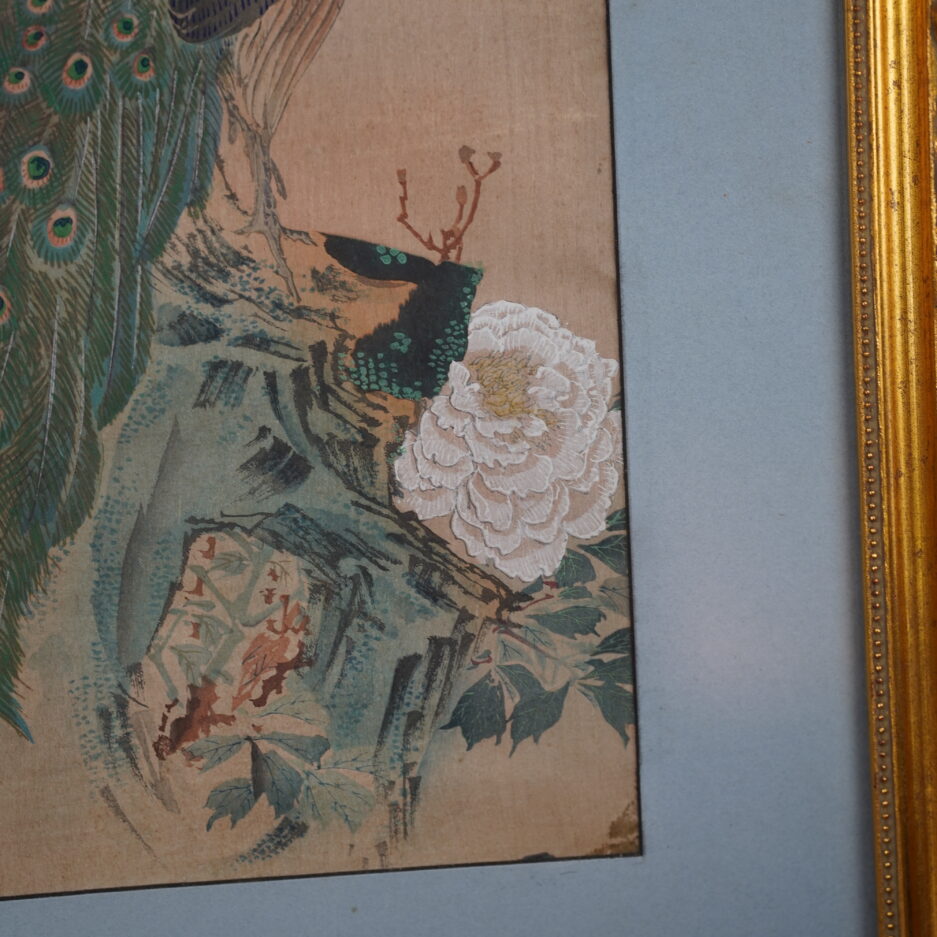 Estampe japonaise par Hiroshige encadrée tableau paon du Japon
