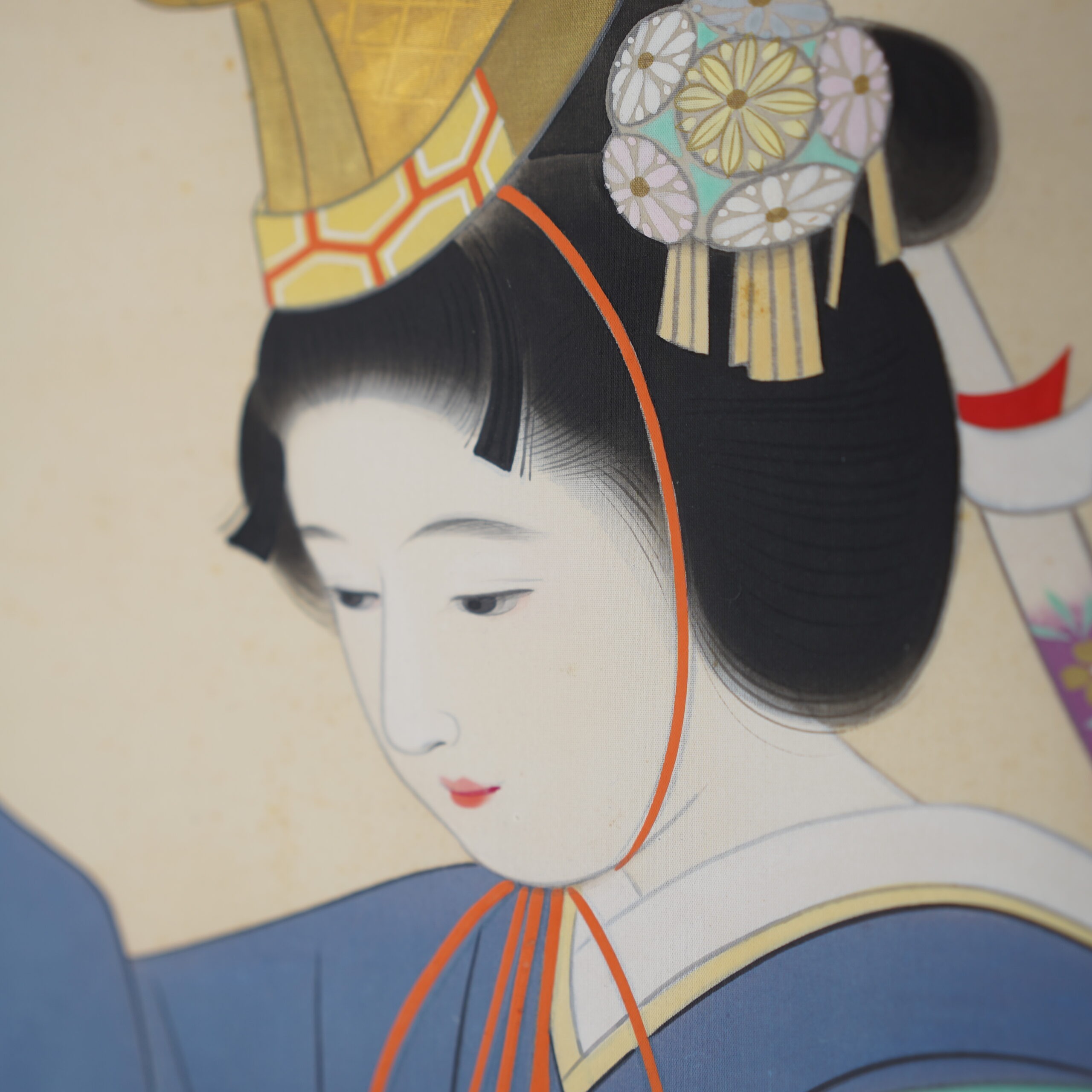 kakejiku-kakemono-danseuse-japonaise-bugaku-showa-antiquaire-japon-luc-hedin-04646 Kakemono kakejiku danseuse Japon Bugaku éventail I Luc Hédin antiquaire art japonais Kogeiya