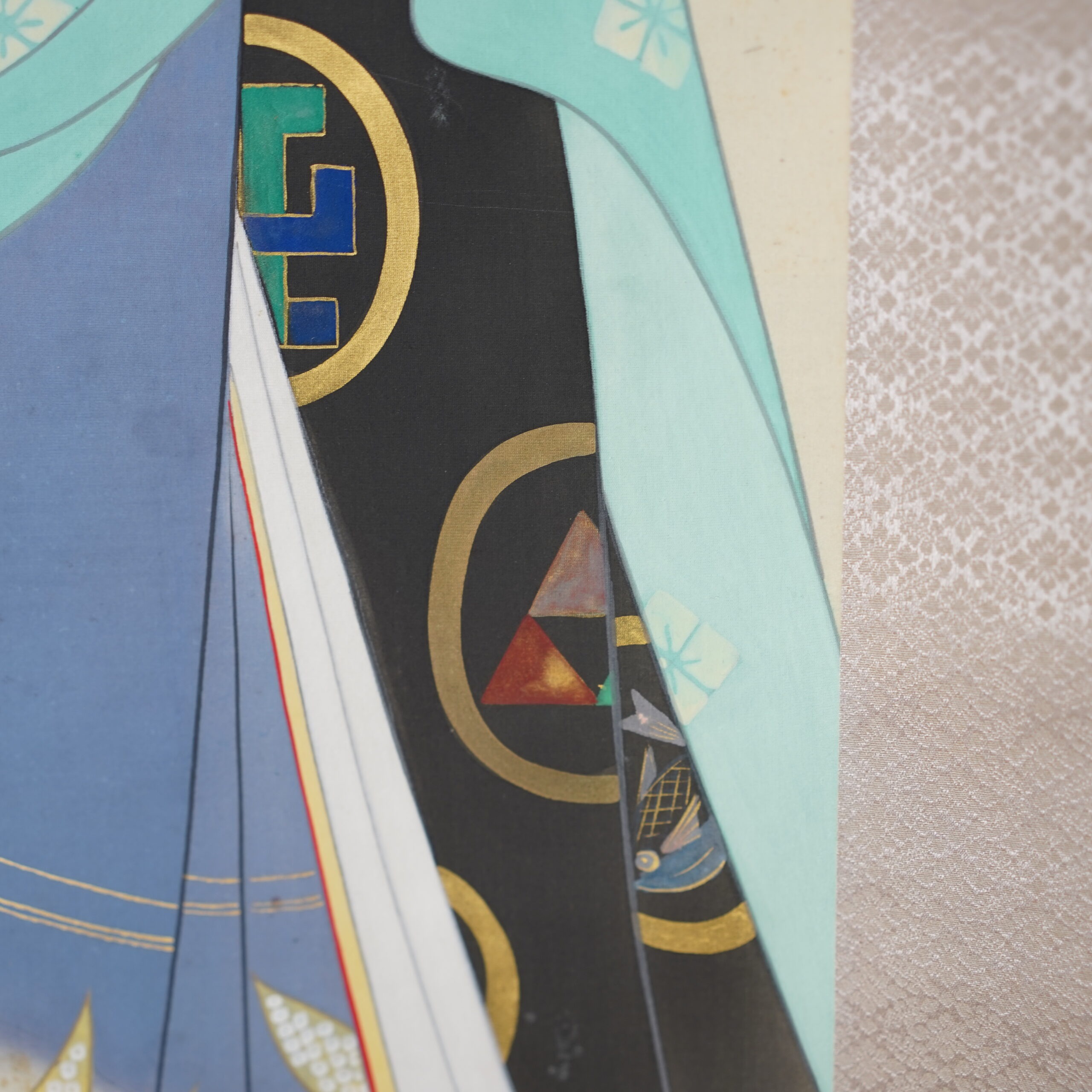 kakejiku-kakemono-danseuse-japonaise-bugaku-showa-antiquaire-japon-luc-hedin-04647 Kakemono kakejiku danseuse Japon Bugaku éventail I Luc Hédin antiquaire art japonais Kogeiya