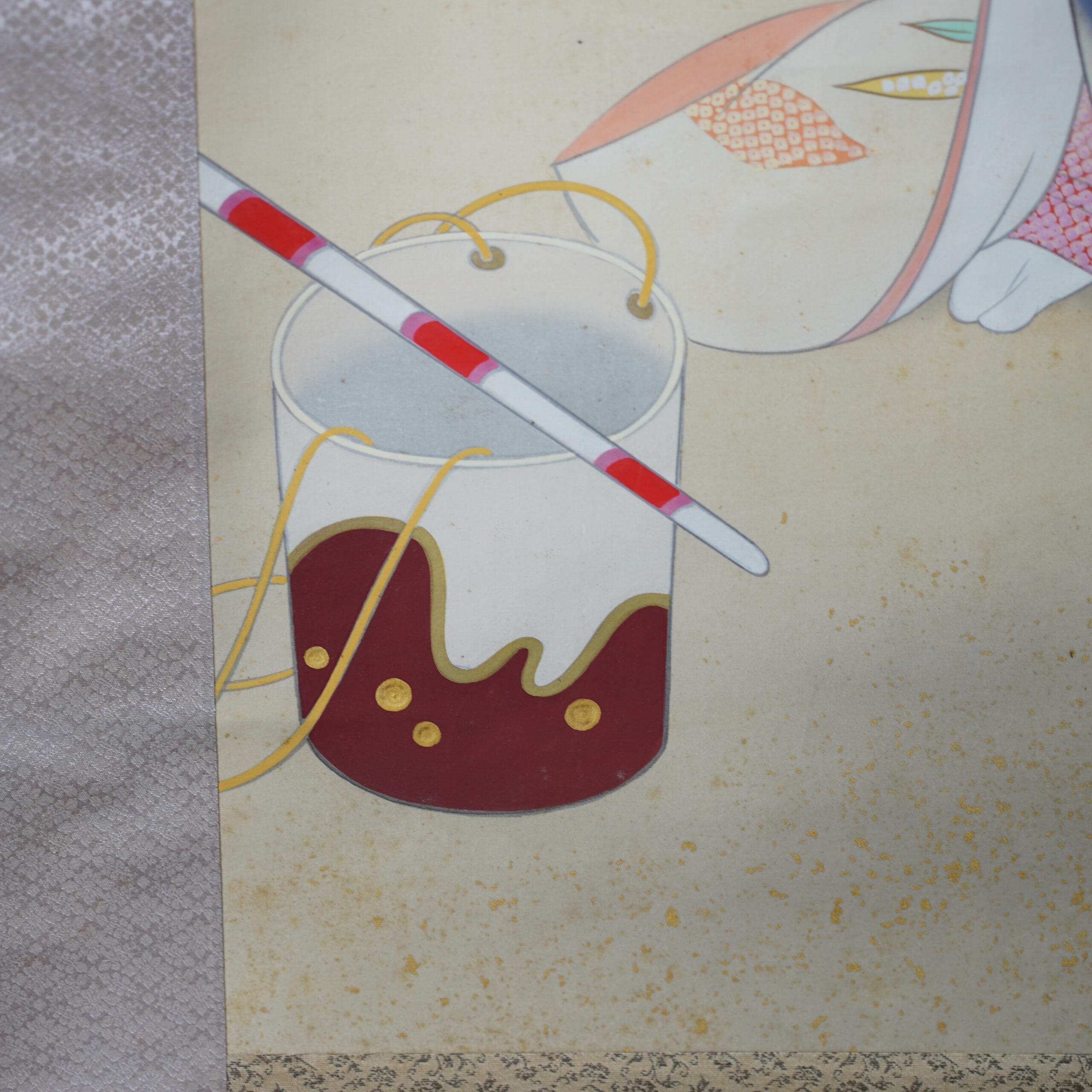 kakejiku-kakemono-danseuse-japonaise-bugaku-showa-antiquaire-japon-luc-hedin-04648 Kakemono kakejiku danseuse Japon Bugaku éventail I Luc Hédin antiquaire art japonais Kogeiya